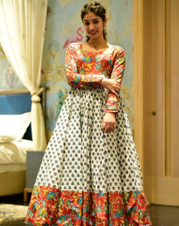 Off White Cotton Silk Printed Gown