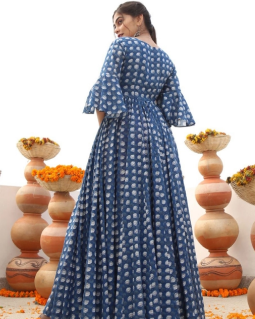 Blue Printed Soft Flared Dress