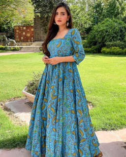 Teal Blue-Green Printed Dress