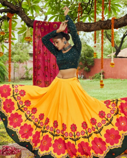 Dark Green and Yellow Lehenga