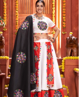 White Red Black Embroidered Lehenga