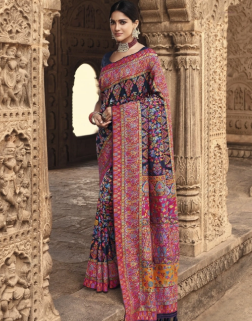 Light Pink Cord Embroidered Satin Saree