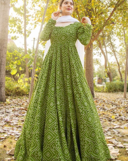 Green Muslin Bandhani Print Long Anarkali