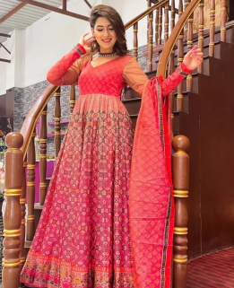 Pink Flared Anarkali Dress With Dupatta