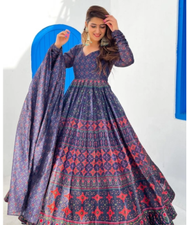 Blue Flared Dress With Dupatta