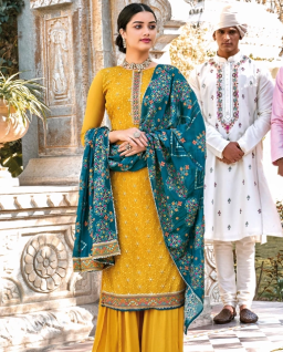 Yellow Suit with Teal Dupatta